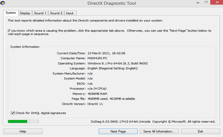 Инструмент диагностики DirectX