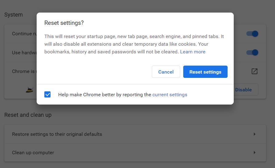 Chrome reset. Restore defaults settings. Restore defaults.