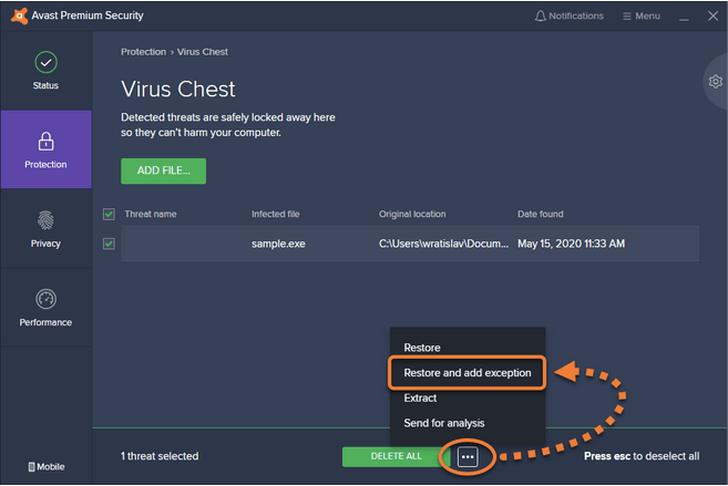 Wie stelle ich Dateien aus Avast Virus Chest wieder her?