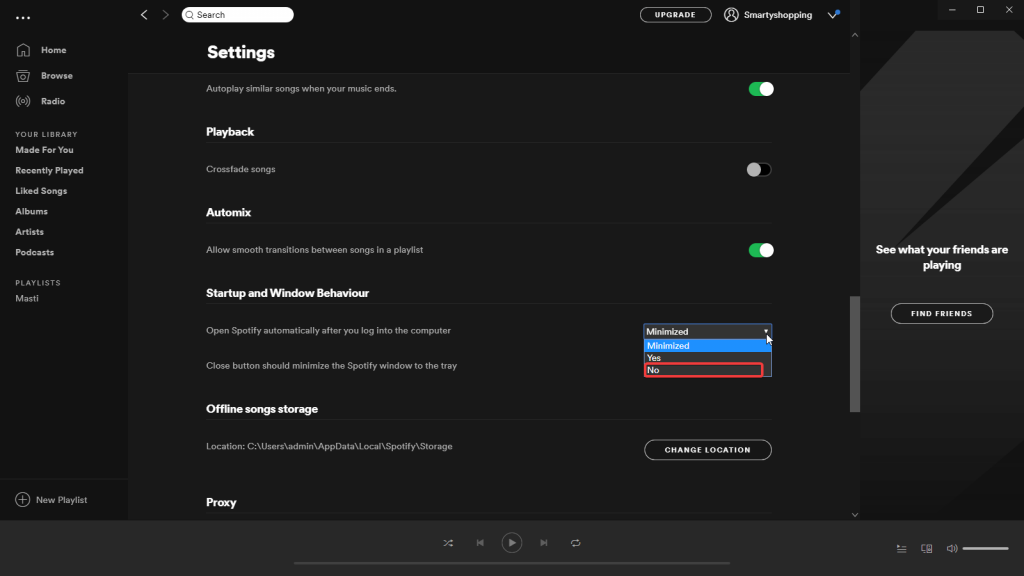 Остановить Spotify от открытия при запуске Windows