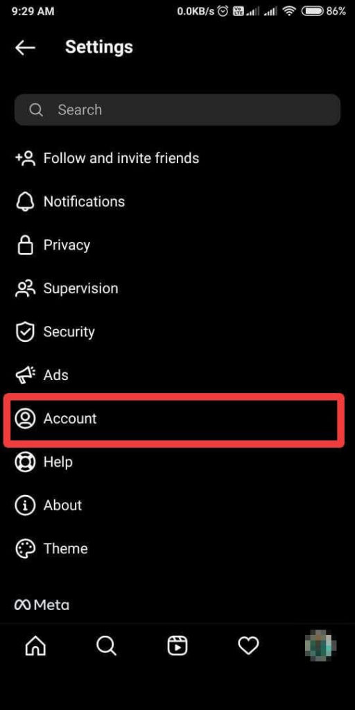 then go to Account