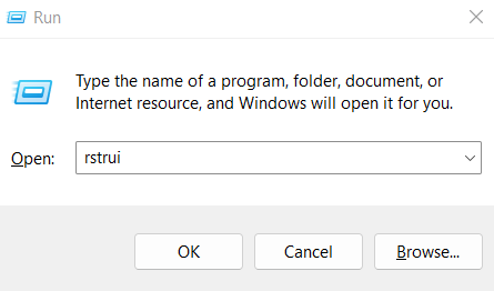 run dialog box rstrui -Unknown USB Device Error In Windows 10