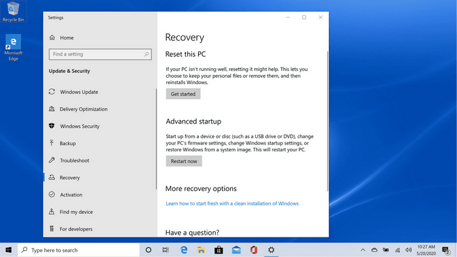Zurücksetzen von Windows 10