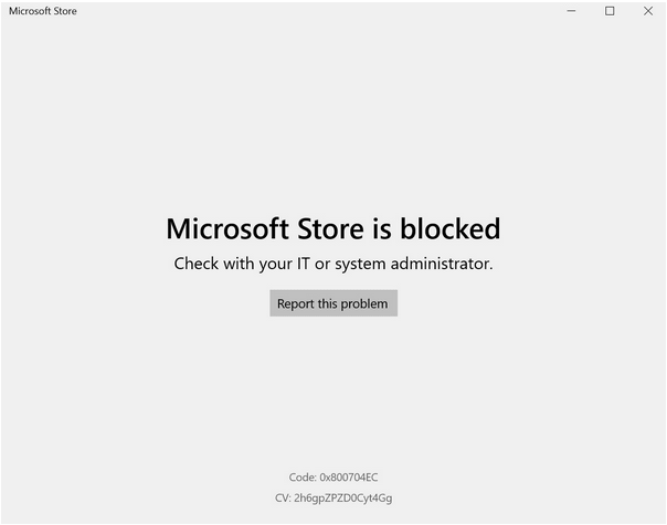 Код ошибки Microsoft Store 0x800704ec