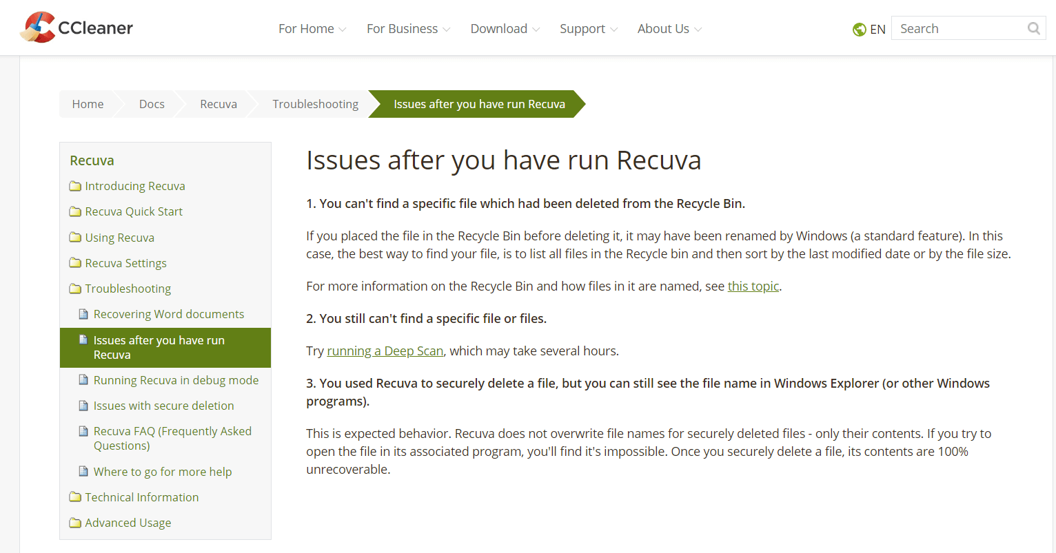 Recuva stellt keine Dateien wieder her
