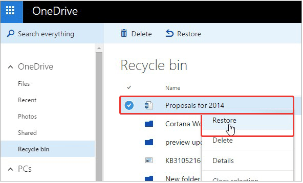 Восстановите свои данные из OneDrive в windows
