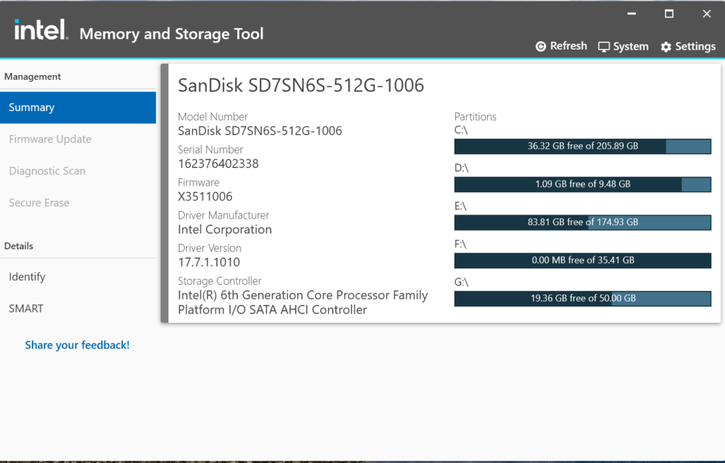 Intel Memory and Storage tool