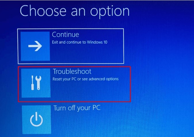 Troubleshoot option