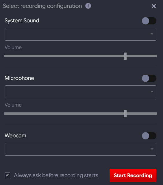 audio recording settings