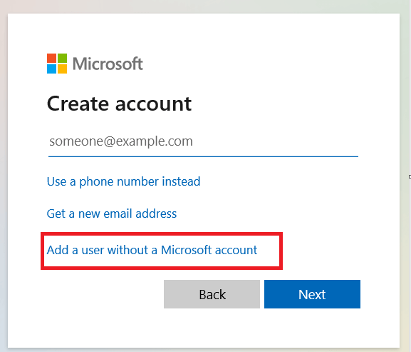 Add a user without a Microsoft account