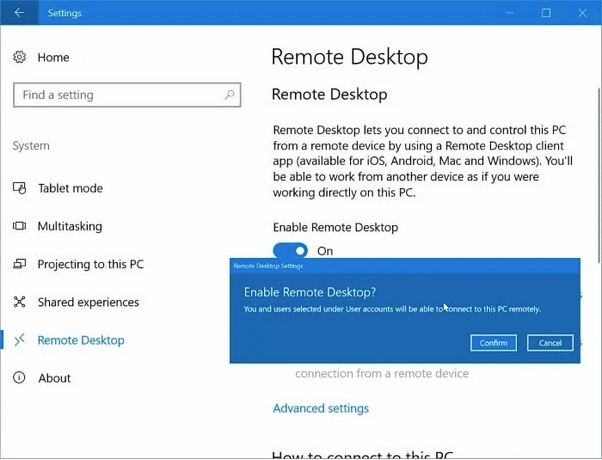 Remotedesktopverbindung aktivieren