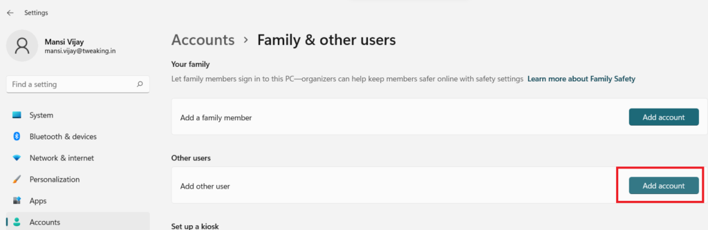 Other users section