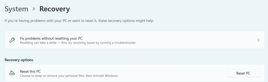 Reset this PC