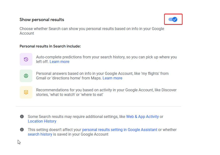 disable personalized results