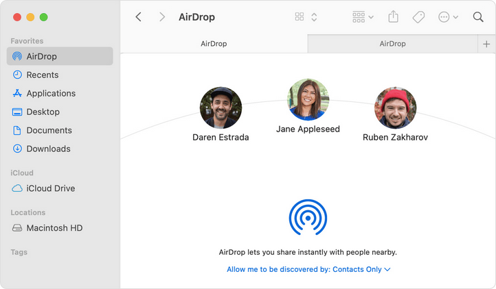 Получать файлы на Mac с помощью AirDrop