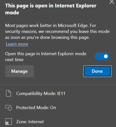 Режим Microsoft Edge IE