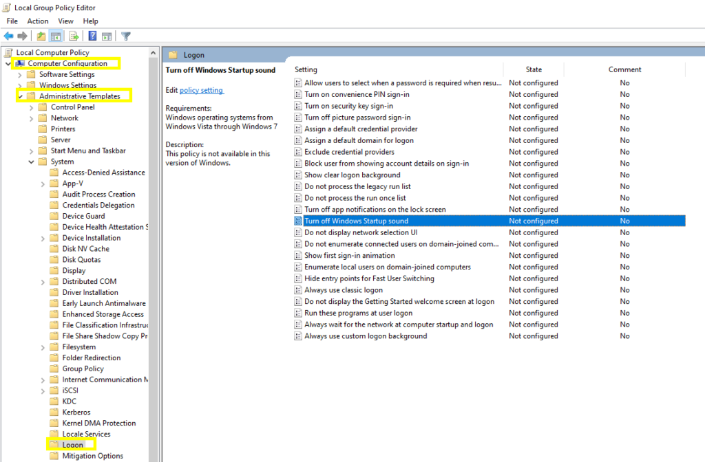 disable startup sound