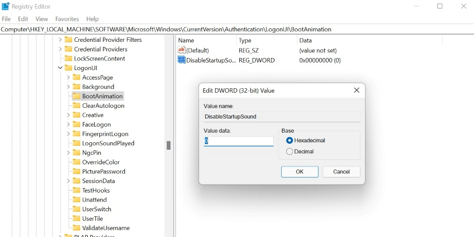 disable startup sound