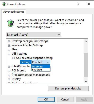 Disabled under Settings