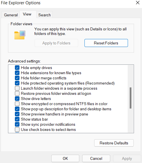 Hide protected operating system files
