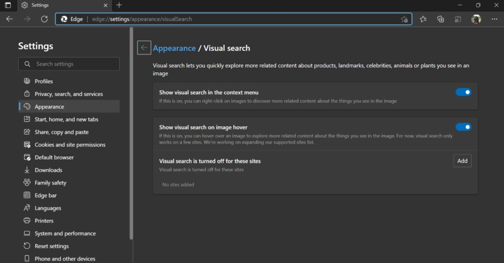 Visual Search option