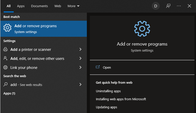 Add Or Remove Programs