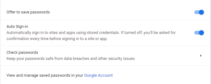 Offer to save passwords