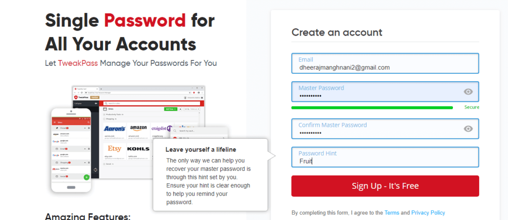 Sign Up page