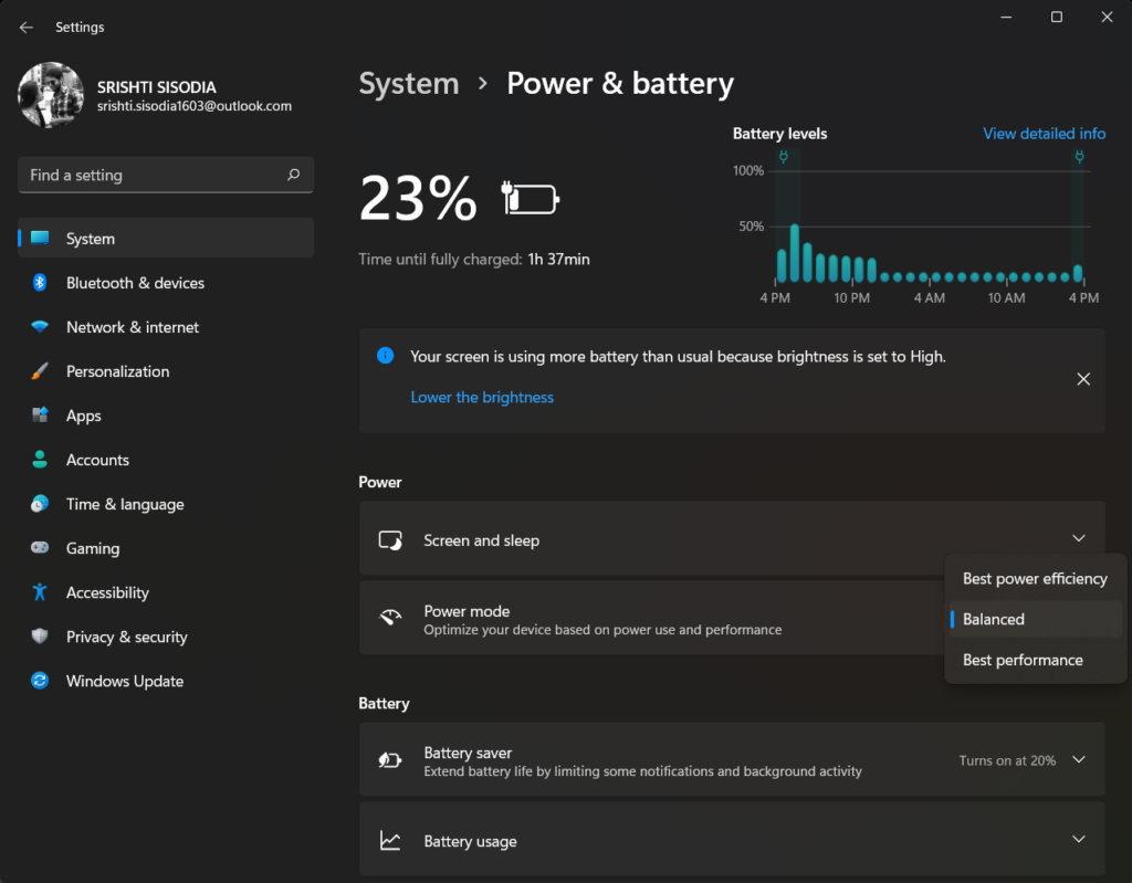 System> Power & Battery