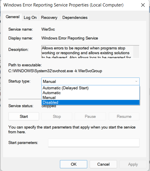 Services Disable option