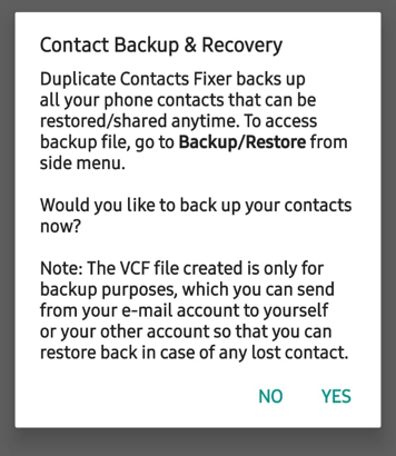 backup of your existing contacts