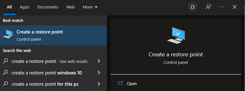 create a restore point