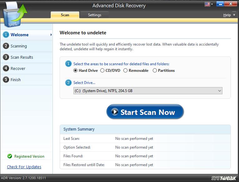 Advanced Disk Recovery UI