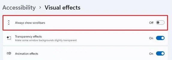 Always show scrollbars switch off