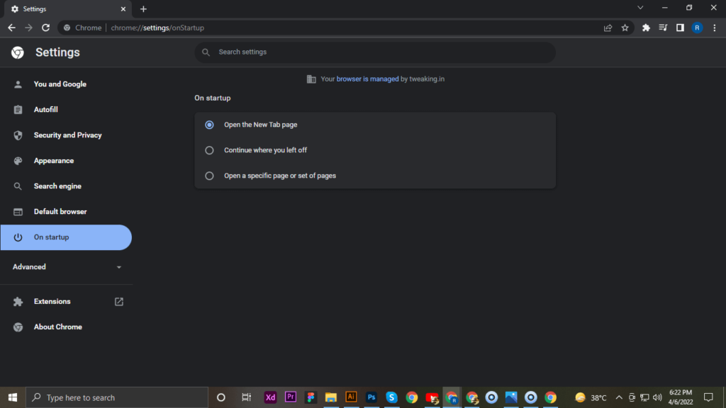 about blank Google Chrome