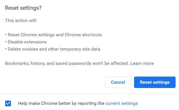 Restore settings