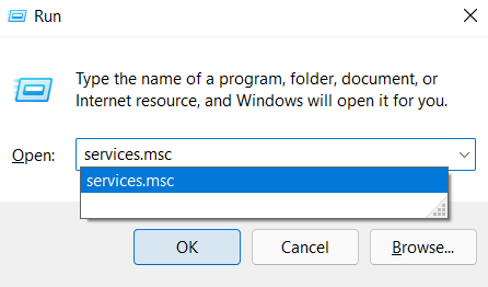 Run dialog box