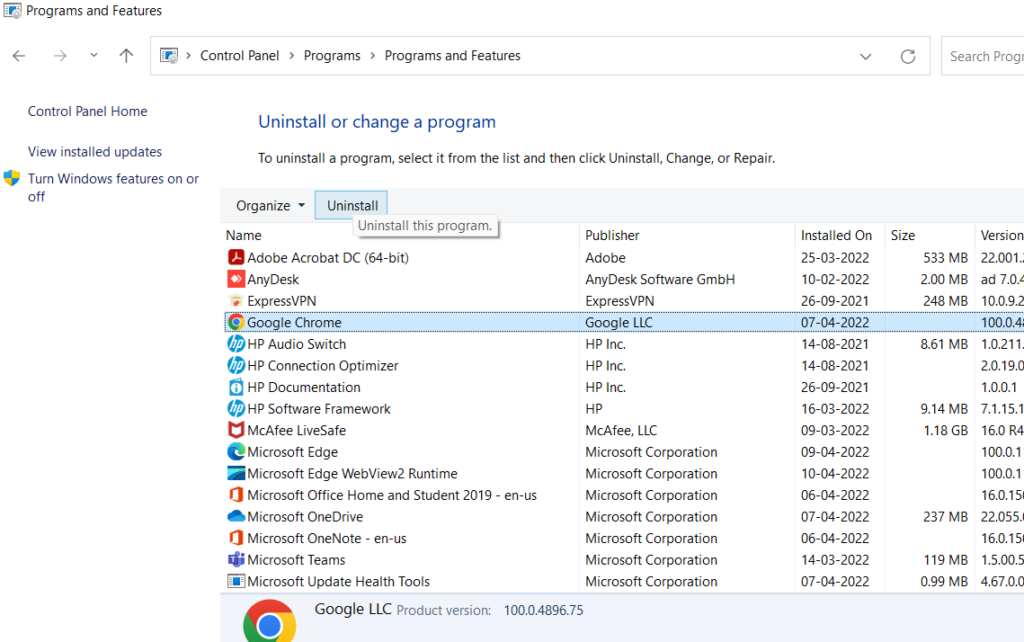 Uninstall