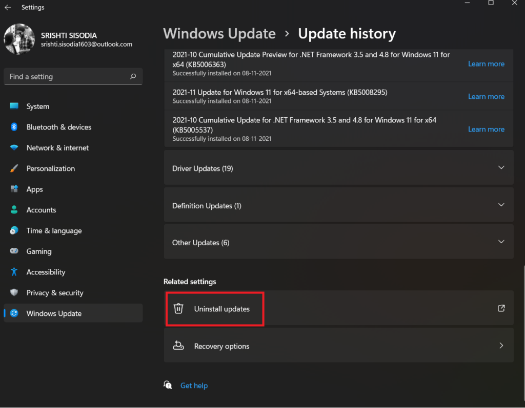 Uninstall Updates