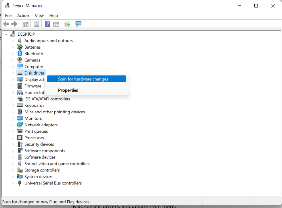 Device Manager option
