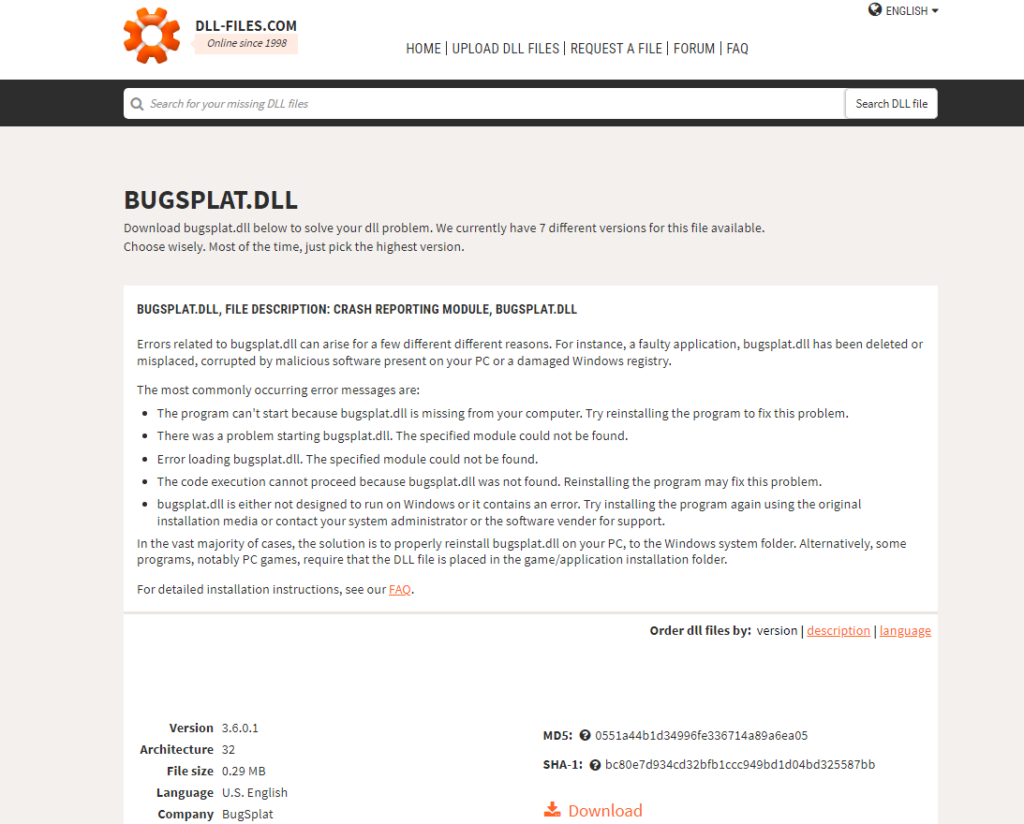 BUGSPLAT.DLL error