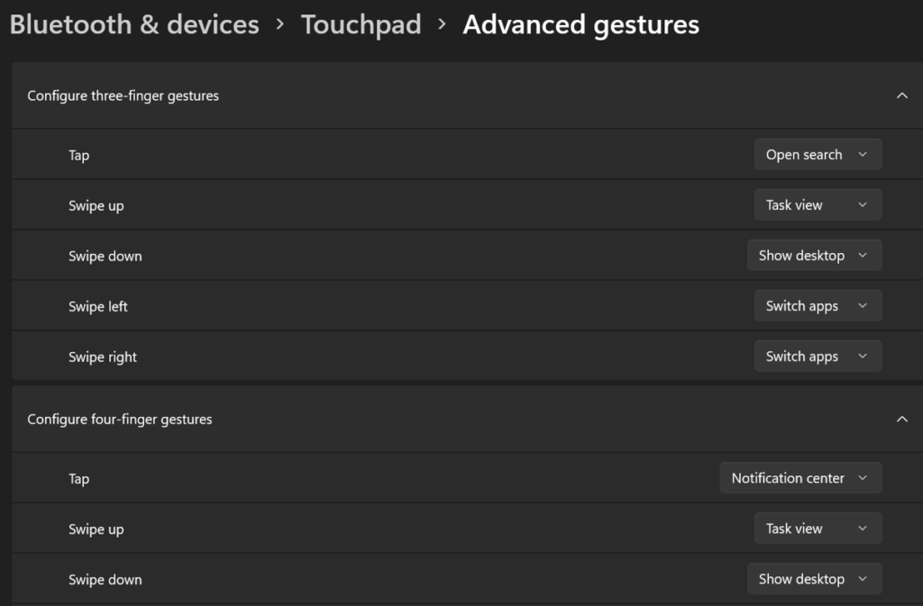 windows touchpad gestures