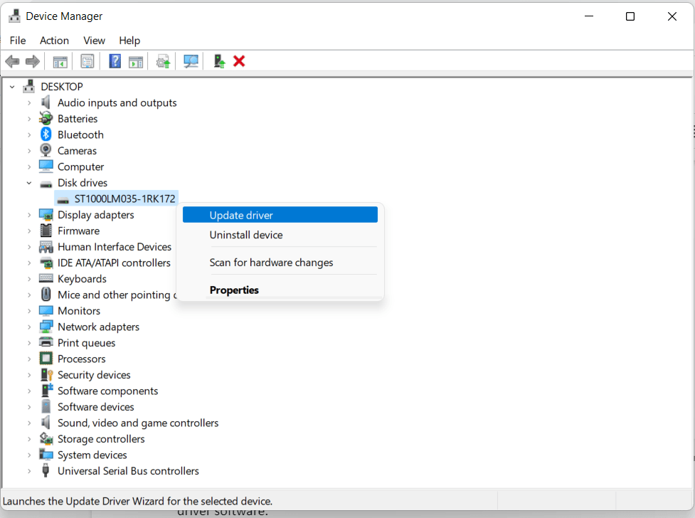 Update Driver option
