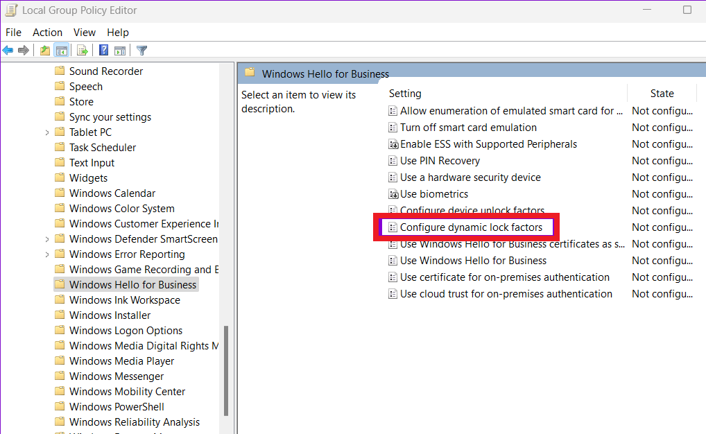 click on Configure Dynamic Lock factor 