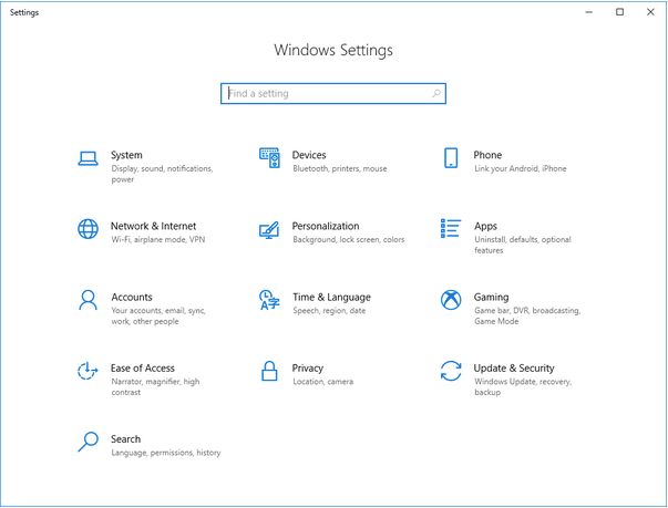windows settings