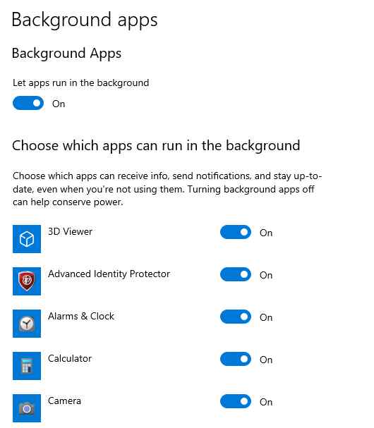 background-apps section