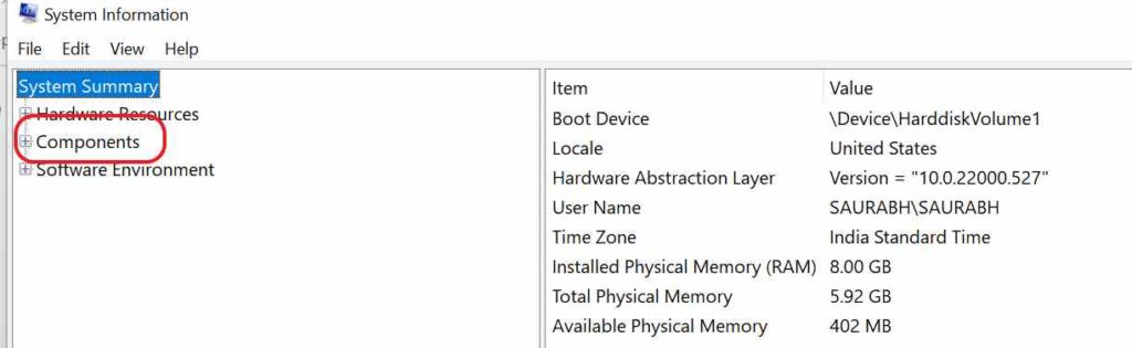 click on components