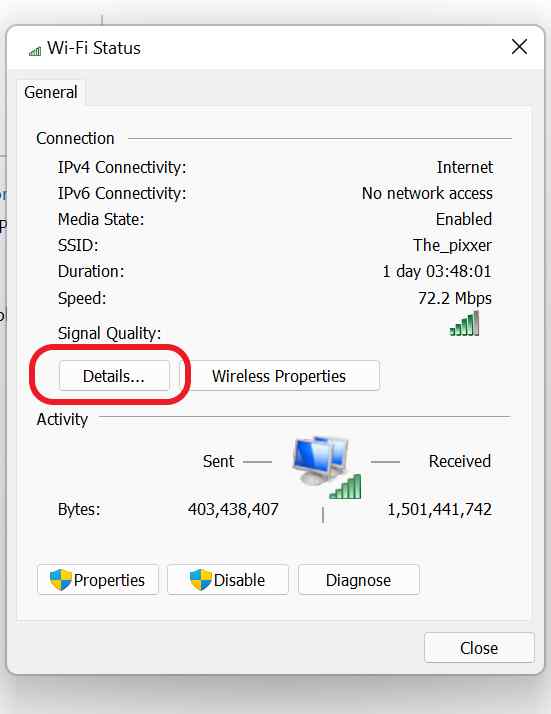 click on details button