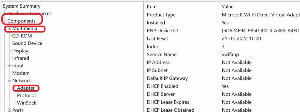 available adapters list