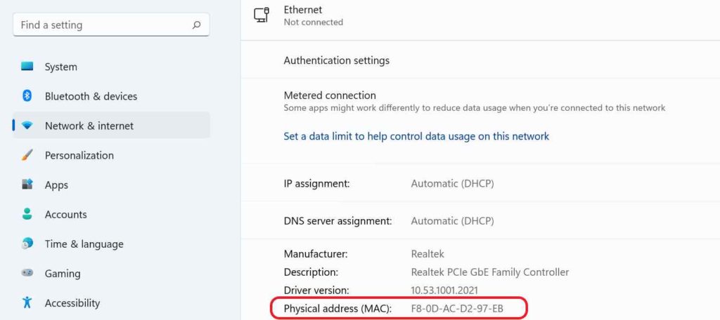 physical mac address